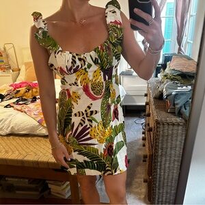 Farm Rio multi print mini dress with ruffle straps size M